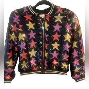 Hannah Banana Colorful Star Sequins Bomber Jacket Size 12 NWT